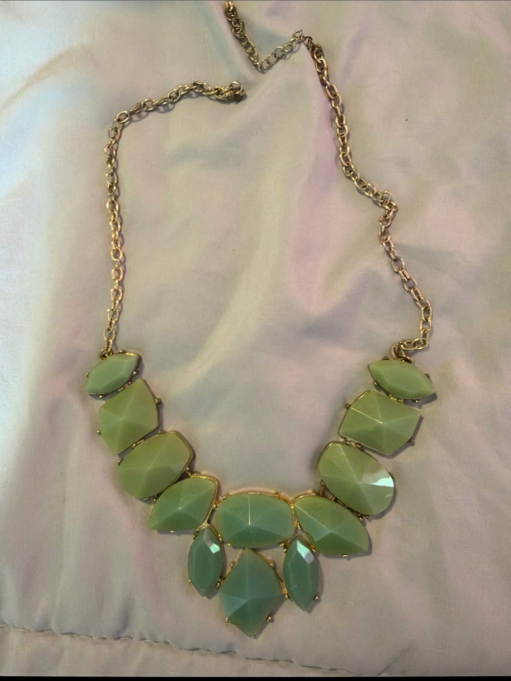 Gold-Chain Mint Green Statement Necklace